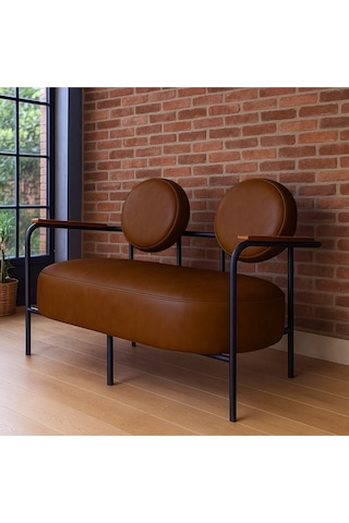 Venüs İkili Koltuk Acı Kahve Modern Tasarım, Deri, Ofis, Kuaför Ve İş Yeri İçin Şık İkili Koltuk Acı Kahve