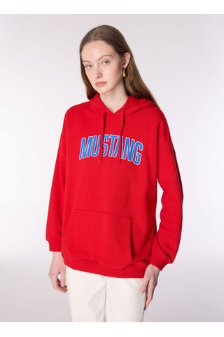 Mustang Kırmızı Kadın Kapüşon Loose Fit Baskılı Sweatshirt M4wl-swt-1890