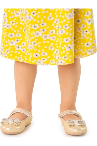 Kiko Kids Papyon Taşlı Cırtlı Kız Çocuk Babet Ayakkabı 254 Altın 001
