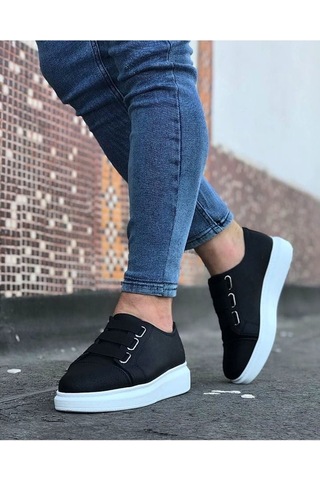 Aymood Jy026 Astor Erkek Günlük Lastikli Cilt Spor Sneaker Ayakkabı Cbt - Siyah