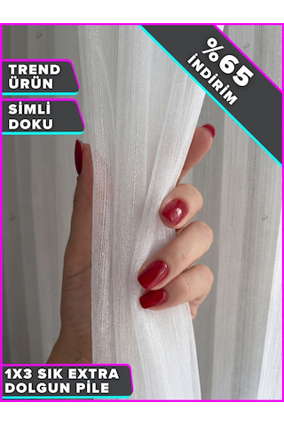 Br Demor Home Modern Simli Bambu Tül Perde 1e 3 Sık Pile Kullanıma Hazır Ütü İstemez Beyaz