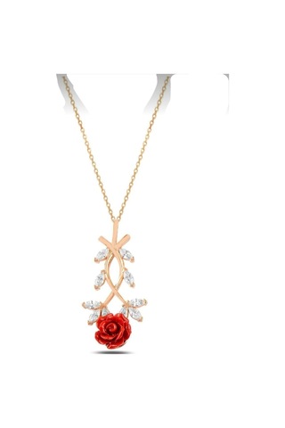 Çekirdekjewelry 925 Ayar Gümüş Pembe Güllü Kolye Rose