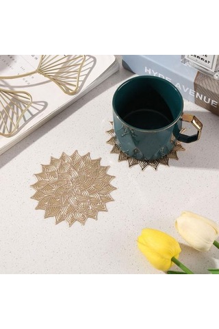 Altın Coaster Temizlemesi Kolay Yemek Masası Koruyucu Ped Isıya Dayanıklı Çiçek Şekli Fincan Mat Ev Mutfak İçin Altın