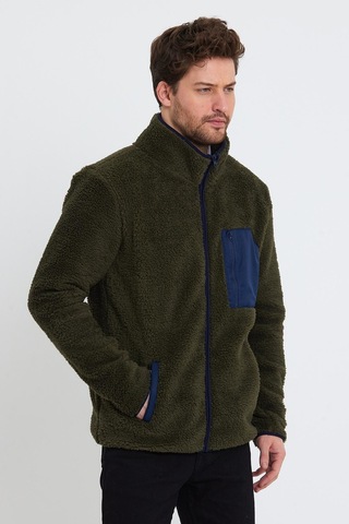 Erkek Dik Yaka Polar Ceket Koyu Yeşil