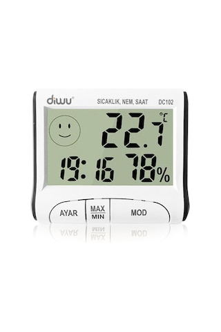 Diwu Dc102 İç Mekan Termometre Nem Ölçer Saat Sku: Smg8690010175601