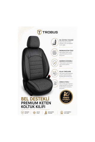 Honda Civic Fc5 2016-2021 Uyumlu Levante Serisi Bel Destekli Keten Füme Koltuk Kılıfı