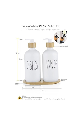 Perotti Lotion 2 'li Beyaz Mutfak Sıvı Sabunluk Seti 500 ML + 500 ML Bambu Tepsili