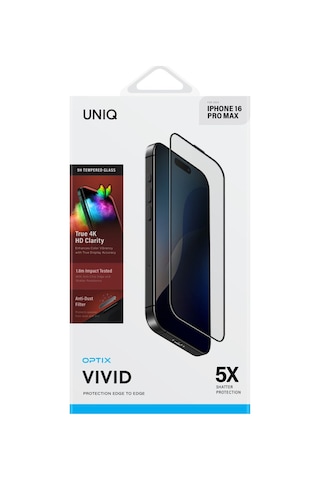 Apple Uyumlu iPhone 16 Pro Max Ekran Koruyucu Cam Optix Vivid Serisi Dustrepel Oleofobik Teknolojisi