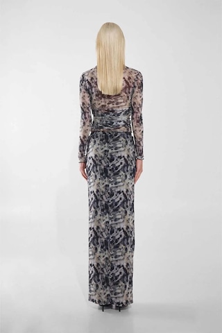 By Basak Collection Şeffaf Leopar Desenli Kadın Üst Uzun Kol Ve Yüksek Yaka Nina Top Çok Renkli