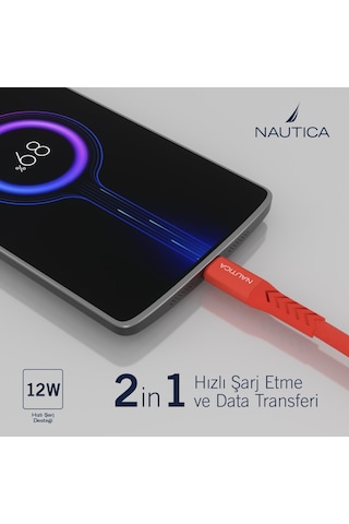 Nautica C40 Lightning to USB-A 12W Hızlı Şarj ve Data Kablosu 2.1M Kırmızı