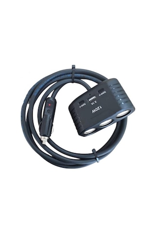 Araç Çakmak Uzatma Kablosu Çakmaklık Çoklayıcı Usb, Type-c Çıkışlı 12 Volt 10 Amper 120 Wat 2 X1,5mm Ttr Bakır 2 Mt-siyah-yk-ot732