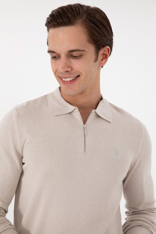 U.S. Polo Assn. Erkek Slim Fit Yarım Fermuarlı Taş Melanj Basic Kazak 50297066-VR225