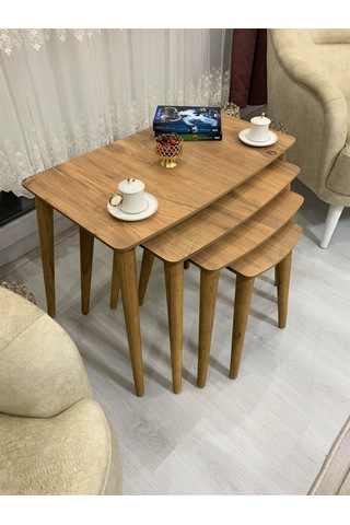 Evmob Home 4lü Dörtlü Zigon Sehpa Ahşap Mdf - Ceviz Ceviz