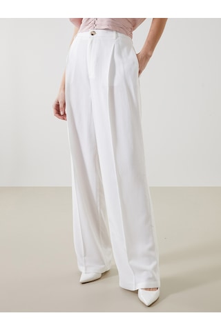Lcw Vision Beyaz Loose Fit Keten Karışımlı Kadın Pantolon