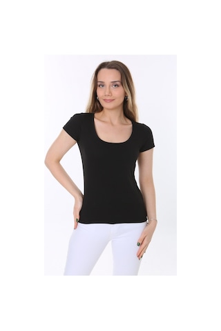 Rooted-kadın Kısa Kollu Derin Havuz,yuvarlak Yaka Penye T-shirt & Bluz SIYAH