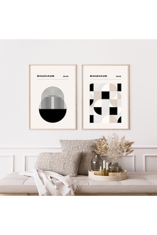Bauhaus Minimalist Duvar Tablosu Çerçeveli 2'li Set Ahşap Renk 21 X 30 Boyut/ebat