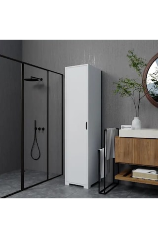 Duru 40 Cm Mat Beyaz 5 Raflı Kiler Tek Kapılı Banyo Ve Elbise Dolabı - Gardırop Beyaz