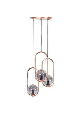 Luzarana Zenga 3 Lü Bakır Metal Gövde Füme Camlı Tasarım Lüx Avize Çok Renkli