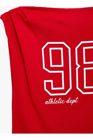 Koton Pamuklu Omzu Açık Asimetrik Kısa Kollu Slim Fit Baskılı Tişört Kırmızı 6sal10882ık