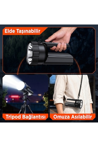Philips Sfl3101s 10w 1000 Lümen Çift Aydınlatmalı 4 Modlu Tripod Uyumlu Omuz Askılı Projektör Led El Feneri Siyah