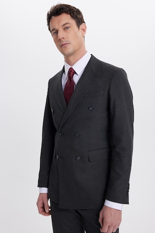 Tudors Erkek Slim Fit Sivri Yaka Çizgili Kapaklı Cepli Antrasit Takım Elbise-41961