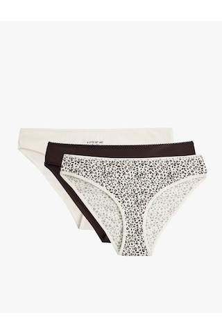 Koton Kurdele Baskılı Rahat Kalıp Leopar Desenli Pamuklu 3'lü Brief Külot Seti Siyah Desenli 6wlk30075mk Siyah Desenli