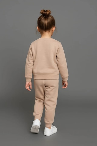 Sevimli Ayıcık Nakışlı %100 Pamuk 2 Li Çocuk Eşofman Takımı Kahverengi