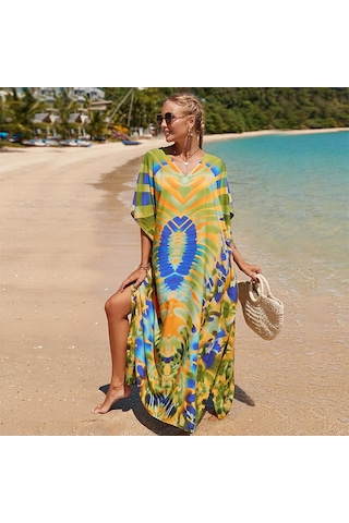 Edolynsa Kadınlar Zarif Kaftan Elbiseler Uzun Artı Boyutu Mayo Cover Up Resort Giyim Plaj Mayo Coverups Gevşek Loungewearq1464 Çok Renkli