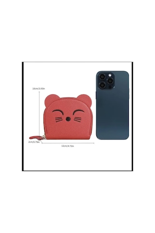 Organıcyou Ganzu Sevimli Karikatür Kedi Mini Cüzdan - Çoklu Kart Yuvalı, Fermuarlı Mor