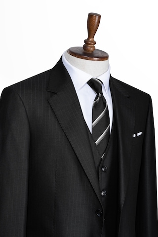 İlayda Emir Luxury, İtalyan Kesim, Slim Fit, Blazer, Çizgili, Erkek Takım Siyah