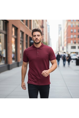 Bite Nose Renk Seçenekli Erkek Polo Yaka Tişört Günlük & Şık Pamuklu Slim Fit Koyu Kırmızı
