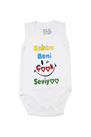 Bebegen Unisex Beyaz Babam Beni Çok Seviyor Yazılı Askılı Zıbın Çok Renkli