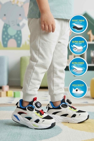 Cool Siyah Saks Fileli Hafif Mekanizma Bağcıklı Erkek Çocuk Spor Ayakkabı Frank P Siyah - Saks Mavi