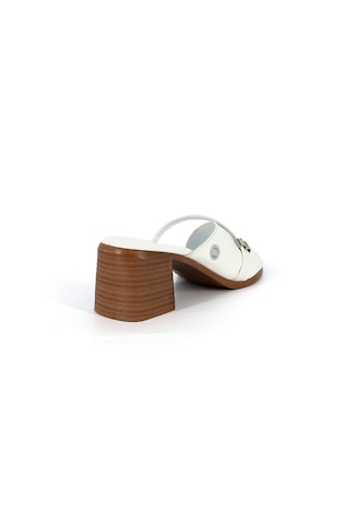 Mammamia D26yt-6065 Beyaz Hakiki Deri Kalın Topuklu 6cm Kadın Trendy Terlik