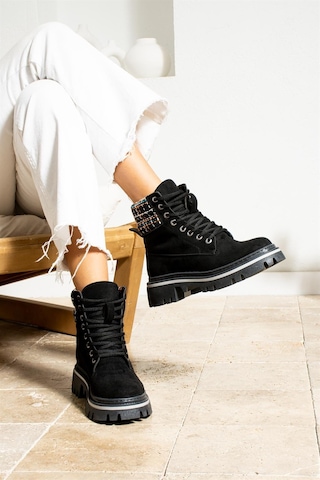 Shoetek Sophie Kadın Bot&bootie Ekoseli Triko Postal Siyah Süet Siyah Suet