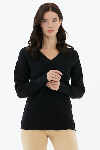 V Yaka Triko Kazak - Siyah