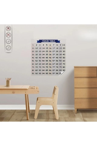 Buğz Matematik Öğreten Yüzlük Tablo Duvarda İz Bırakmaz Akıllı Kağıt Yapışkansız Statik 60x60 Cm