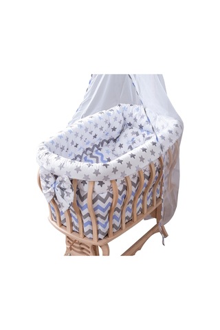 Setaymobilya Doğal Ağaç Beşik, Kristal Çizgili Sepet Beşik +Uyku Seti+Cibinlik