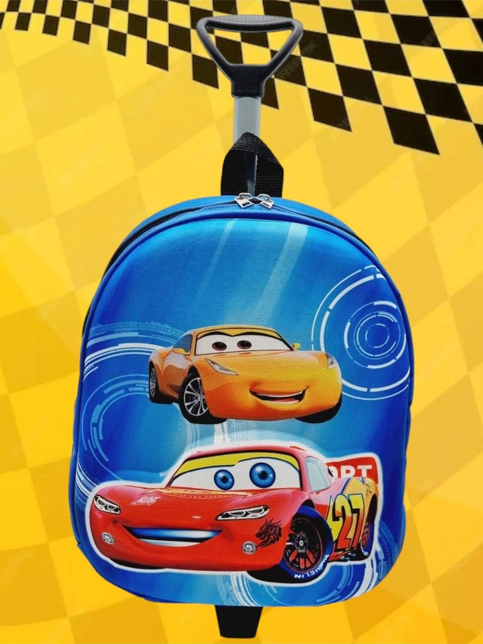 Tezzgelsin Anaokulu Kreş Şimşek Mcqueen 3d Kabartmalı Tekerli Ve Çekçekli Sırt Çantası Ve Okul Çantası Çok Renkli
