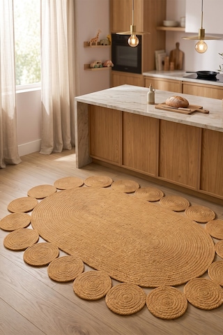 Jüt Hasır Oval Kilim Dekoratif Örgü Model Halı Salon Oturma Odası Mutfak Koridor Yatak Odası Banyo Balkon Yolluk Bohem Ev Dekoru 222hasırbambu