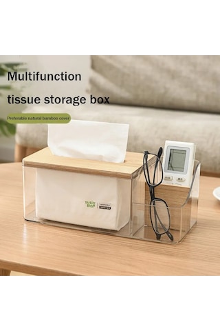 Şeffaf-çok Fonksiyonlu Uzaktan Kumanda Doku Saklama Kutusu Ev Oturma Odası Yemek Odası Masaüstü Dekorasyon Ahşap Kapak Doku Kutusu