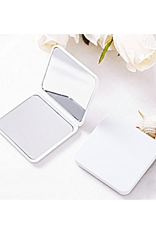 Ayn-100 Mini Katlanabilir Portatif Ayna- Taşınabilir Makyaj Aynası - Cep/çanta Aynası Beyaz