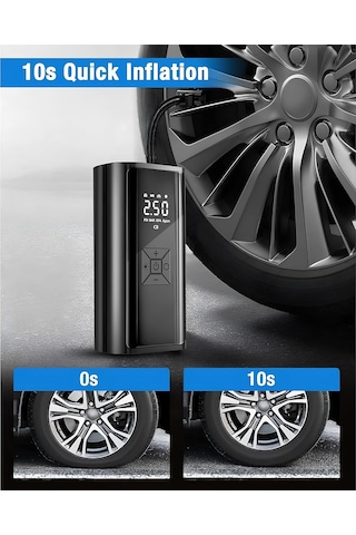 Tr Şarjlı Lastik Şişirme Hava Kompresörü, 150 Psı Güçlü Hava Şişirme, 6000 Mah Uzun Şarj Ömrü, Lcd Ekranl Genel