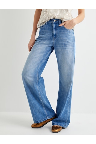 Koton Geniş Paça Kot Pantolon Standart Bel Cepli - Bianca Wide Leg Jeans Orta İndigo 4sal40333md İndigo