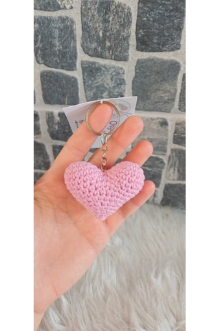 Pembe Kalp Anahtarlık - Örgü Anahtarlık- Çanta Anahtarlık