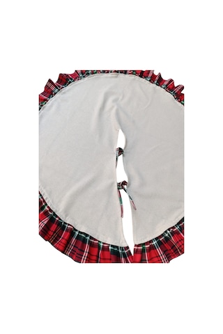 Yılbaşı Çam Ağacı Örtüsü Buldan Keten Ekose Fırfırlı Büyük Boy 90