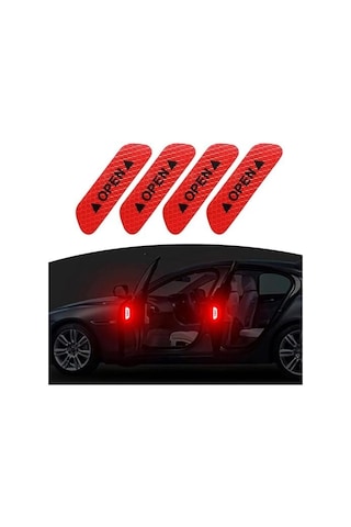 Araba Kapı Açık Uyarı Reflektörü Etiket Sticker 4'lü 9.5x2.5cm Kırmızı