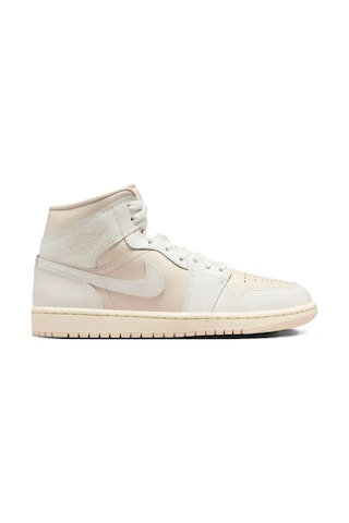 Nike Air Jordan 1 Mid Unisex Leather Sneaker Hakiki Deri Bilekli Günlük Spor Ayakkabı Krem Krem