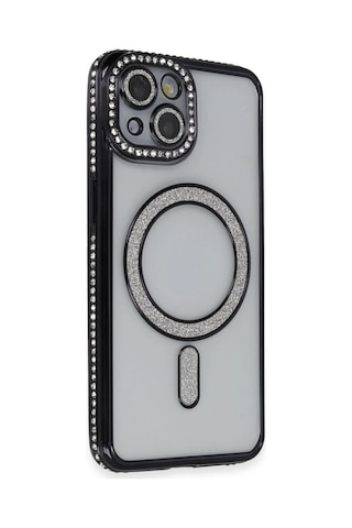 Apple iPhone Uyumlu- 13 Kılıf Joke Simli Magneticsafe Kılıf - Siyah