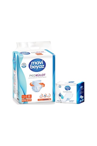 Mavi Beyaz Emici Külot Hasta Bezi L 30 Adet + Yatak Koruyucu 30 A XL